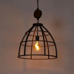 QAZQA Pendelleuchten|Wohnzimmerlampen*Industrielle Hängelampe dunkelgrau mit Holz 47 cm - Arthur