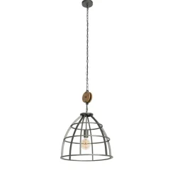 QAZQA Pendelleuchten|Wohnzimmerlampen*Industrielle Hängelampe dunkelgrau mit Holz 47 cm - Arthur