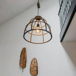 QAZQA Pendelleuchten|Wohnzimmerlampen*Industrielle Hängelampe dunkelgrau mit Holz 47 cm - Arthur