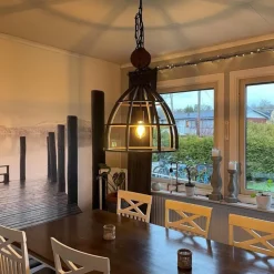 QAZQA Pendelleuchten|Wohnzimmerlampen*Industrielle Hängelampe dunkelgrau mit Holz 47 cm - Arthur