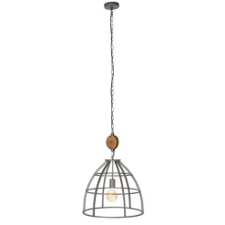QAZQA Pendelleuchten|Wohnzimmerlampen*Industrielle Hängelampe dunkelgrau mit Holz 47 cm - Arthur