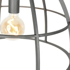 QAZQA Pendelleuchten|Wohnzimmerlampen*Industrielle Hängelampe dunkelgrau mit Holz 47 cm - Arthur