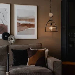 QAZQA Pendelleuchten|Wohnzimmerlampen*Industrielle Hängelampe dunkelgrau mit Holz 34 cm - Arthur