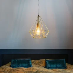 QAZQA Pendelleuchten|Wohnzimmerlampen*Industrielle Hängelampe Golddraht - Carcass