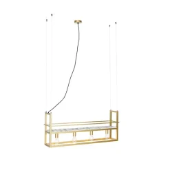QAZQA Pendelleuchten|Wohnzimmerlampen*Industrielle Hängelampe gold mit Marmor und Gestell 4-flammig - Cage Rack