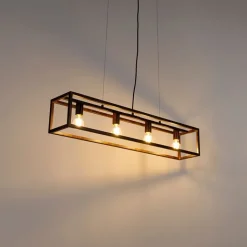 QAZQA Pendelleuchten|Wohnzimmerlampen*Industrielle Hängelampe rostbraun 4-Licht - Käfig
