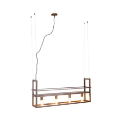QAZQA Schlafzimmerlampen|Küchenlampen*Industrielle Hängelampe rostbraun mit Gestell 4-flammig - Cage Rack