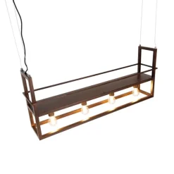QAZQA Schlafzimmerlampen|Küchenlampen*Industrielle Hängelampe rostbraun mit Gestell 4-flammig - Cage Rack