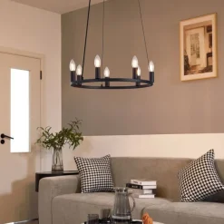 QAZQA Leuchten Ohne Schirm|Pendelleuchten*Industrielle Hängelampe schwarz 7-flammig - Knight