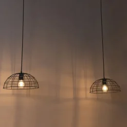 QAZQA Pendelleuchten|Wohnzimmerlampen*Industrielle Hängelampe schwarz 2-Lichter - Hanze