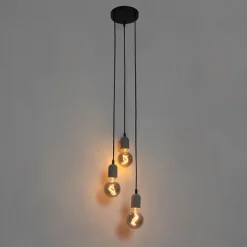 QAZQA Pendelleuchten|Wohnzimmerlampen*Industrielle Hängelampe schwarz mit runden 3-Lichtern aus Beton - Pedra