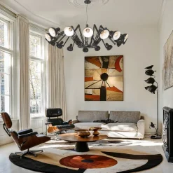 QAZQA Pendelleuchten|Esszimmerlampen*Industrielle Hängelampe schwarz 16-flammig verstellbar - Hobby Spinne