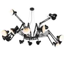 QAZQA Pendelleuchten|Esszimmerlampen*Industrielle Hängelampe schwarz 16-flammig verstellbar - Hobby Spinne