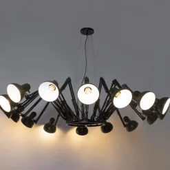 QAZQA Pendelleuchten|Esszimmerlampen*Industrielle Hängelampe schwarz 16-flammig verstellbar - Hobby Spinne