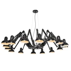 QAZQA Pendelleuchten|Esszimmerlampen*Industrielle Hängelampe schwarz 16-flammig verstellbar - Hobby Spinne