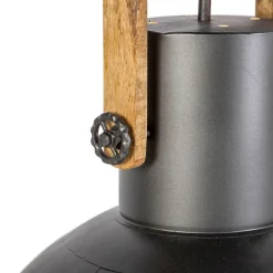 QAZQA Pendelleuchten|Wohnzimmerlampen*Industrielle Hängelampe schwarz mit Mangoholz - Mangos