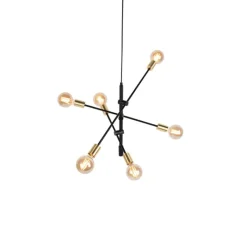 QAZQA Pendelleuchten|Wohnzimmerlampen*Industrielle Hängelampe Schwarz und Messing 78 cm 6 Lichter - Sydney