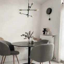 QAZQA Pendelleuchten|Wohnzimmerlampen*Industrielle Hängelampe Schwarz und Messing 78 cm 6 Lichter - Sydney