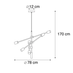 QAZQA Pendelleuchten|Wohnzimmerlampen*Industrielle Hängelampe Schwarz und Messing 78 cm 6 Lichter - Sydney