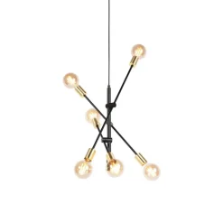 QAZQA Pendelleuchten|Wohnzimmerlampen*Industrielle Hängelampe Schwarz und Messing 78 cm 6 Lichter - Sydney