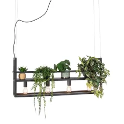 QAZQA Pendelleuchten|Wohnzimmerlampen*Industrielle Hängelampe schwarz mit Gestell 4-flammig - Cage Rack