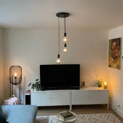 QAZQA Pendelleuchten|Wohnzimmerlampen*Industrielle Hängelampe schwarz 3-flammig - Facil