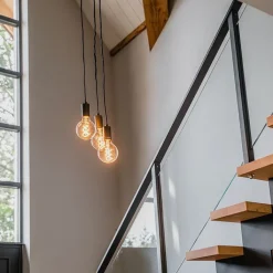 QAZQA Pendelleuchten|Wohnzimmerlampen*Industrielle Hängelampe schwarz 3-flammig - Facil