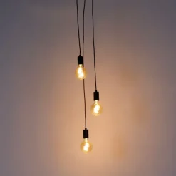 QAZQA Pendelleuchten|Wohnzimmerlampen*Industrielle Hängelampe schwarz 3-flammig - Facil