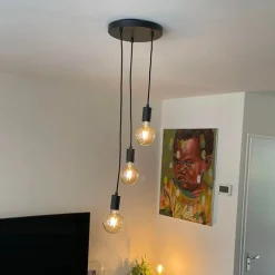 QAZQA Pendelleuchten|Wohnzimmerlampen*Industrielle Hängelampe schwarz 3-flammig - Facil