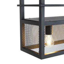 QAZQA Pendelleuchten|Wohnzimmerlampen*Industrielle Hängelampe schwarz mit Mesh 4-flammig - Cage Rack