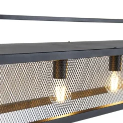 QAZQA Pendelleuchten|Wohnzimmerlampen*Industrielle Hängelampe schwarz mit Mesh 4-flammig - Cage Rack