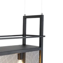 QAZQA Pendelleuchten|Wohnzimmerlampen*Industrielle Hängelampe schwarz mit Mesh 4-flammig - Cage Rack