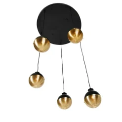 QAZQA Pendelleuchten|Wohnzimmerlampen*Industrielle Hängelampe schwarz mit Messing 5 Lichter - Haicha