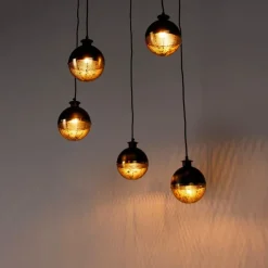 QAZQA Pendelleuchten|Wohnzimmerlampen*Industrielle Hängelampe schwarz mit Messing 5 Lichter - Haicha