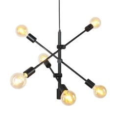 QAZQA Schlafzimmerlampen|Küchenlampen*Industrielle Hängelampe schwarz 6-flammig - Sydney