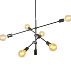 QAZQA Schlafzimmerlampen|Küchenlampen*Industrielle Hängelampe schwarz 6-flammig - Sydney