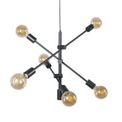 QAZQA Schlafzimmerlampen|Küchenlampen*Industrielle Hängelampe schwarz 6-flammig - Sydney