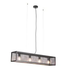 QAZQA Pendelleuchten|Wohnzimmerlampen*Industrielle Hängelampe schwarz mit Netz 4 Lichter – Cage
