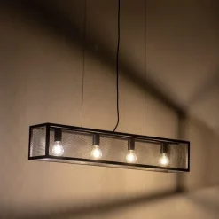 QAZQA Pendelleuchten|Wohnzimmerlampen*Industrielle Hängelampe schwarz mit Netz 4 Lichter – Cage