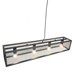 QAZQA Pendelleuchten|Wohnzimmerlampen*Industrielle Hängelampe schwarz mit Netz 4 Lichter – Cage