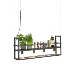 QAZQA Küchenlampen|Esszimmerlampen*Industrielle Hängelampe schwarz mit Rack 4-Licht - Cage Rack