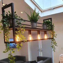 QAZQA Küchenlampen|Esszimmerlampen*Industrielle Hängelampe schwarz mit Rack 4-Licht - Cage Rack