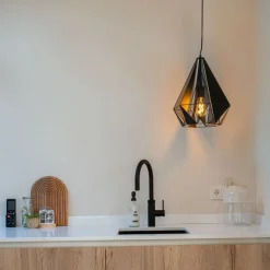 QAZQA Pendelleuchten|Wohnzimmerlampen*Industrielle Hängelampe schwarz mit Netz - Karkasse