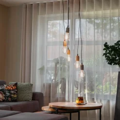 QAZQA Pendelleuchten|Wohnzimmerlampen*Industrielle Hängelampe schwarz mit Beton rund 5-Licht - Pedra