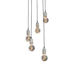 QAZQA Pendelleuchten|Wohnzimmerlampen*Industrielle Hängelampe schwarz mit Beton rund 5-Licht - Pedra