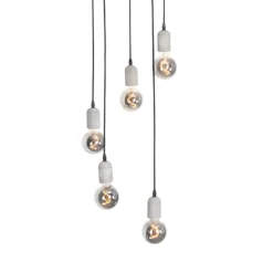 QAZQA Pendelleuchten|Wohnzimmerlampen*Industrielle Hängelampe schwarz mit Beton rund 5-Licht - Pedra