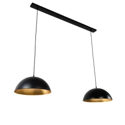 QAZQA Pendelleuchten|Wohnzimmerlampen*Industrielle Hängelampe schwarz mit goldenen 2 Lichtern - Magnax