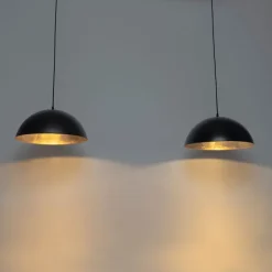 QAZQA Pendelleuchten|Wohnzimmerlampen*Industrielle Hängelampe schwarz mit goldenen 2 Lichtern - Magnax