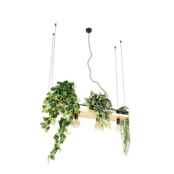 QAZQA Pendelleuchten|Wohnzimmerlampen*Industrielle Hängelampe schwarz mit Holz 4-Licht - Regal