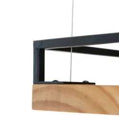 QAZQA Pendelleuchten|Wohnzimmerlampen*Industrielle Hängelampe schwarz mit Holz 4-Licht - Regal